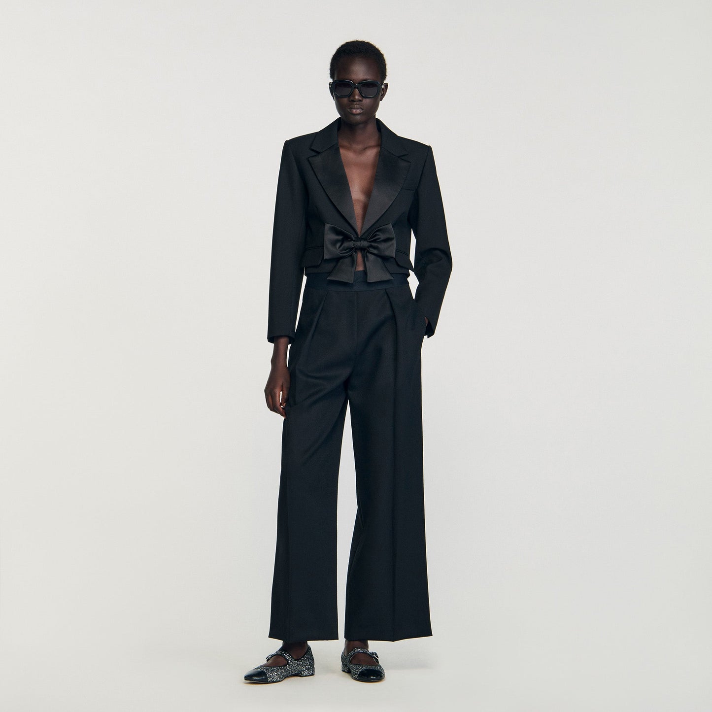 Altesse Short Satin Bow Jacket Black