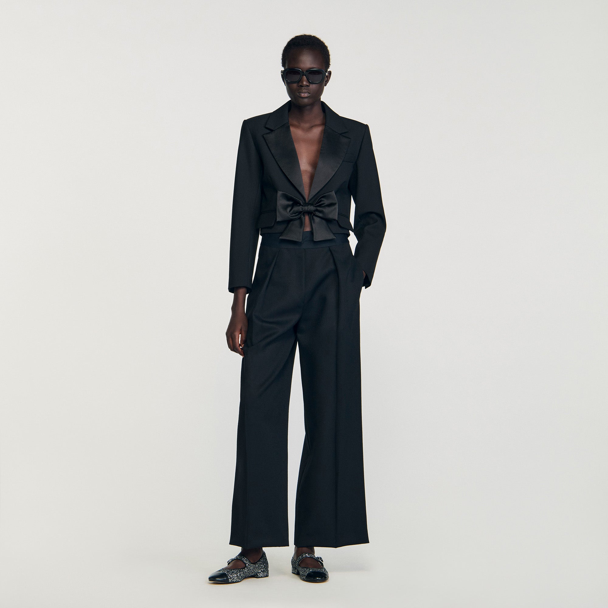 Altesse Short Satin Bow Jacket Black