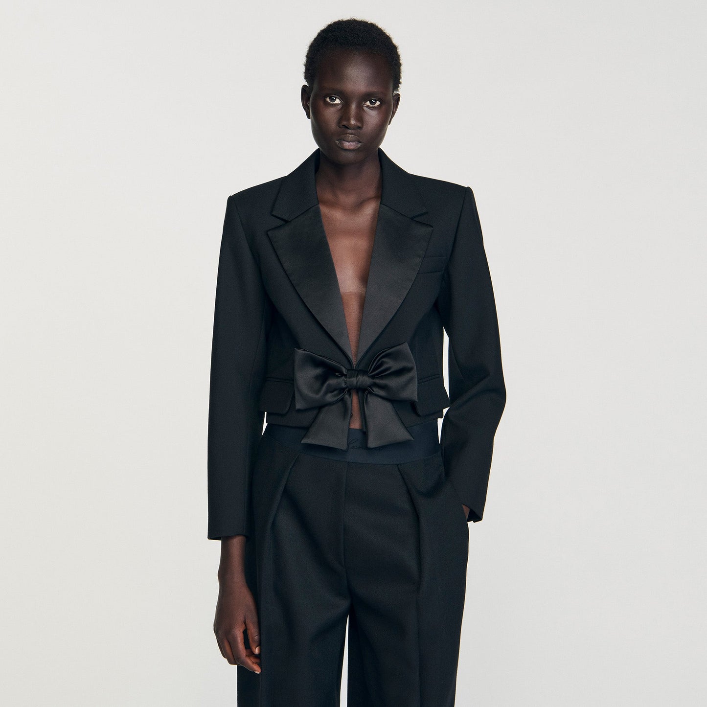 Altesse Short Satin Bow Jacket Black