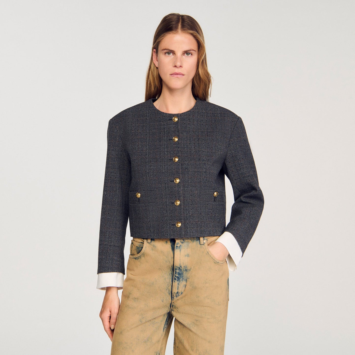 Tours Rhinestone Tailored Jacket Grey / Brown