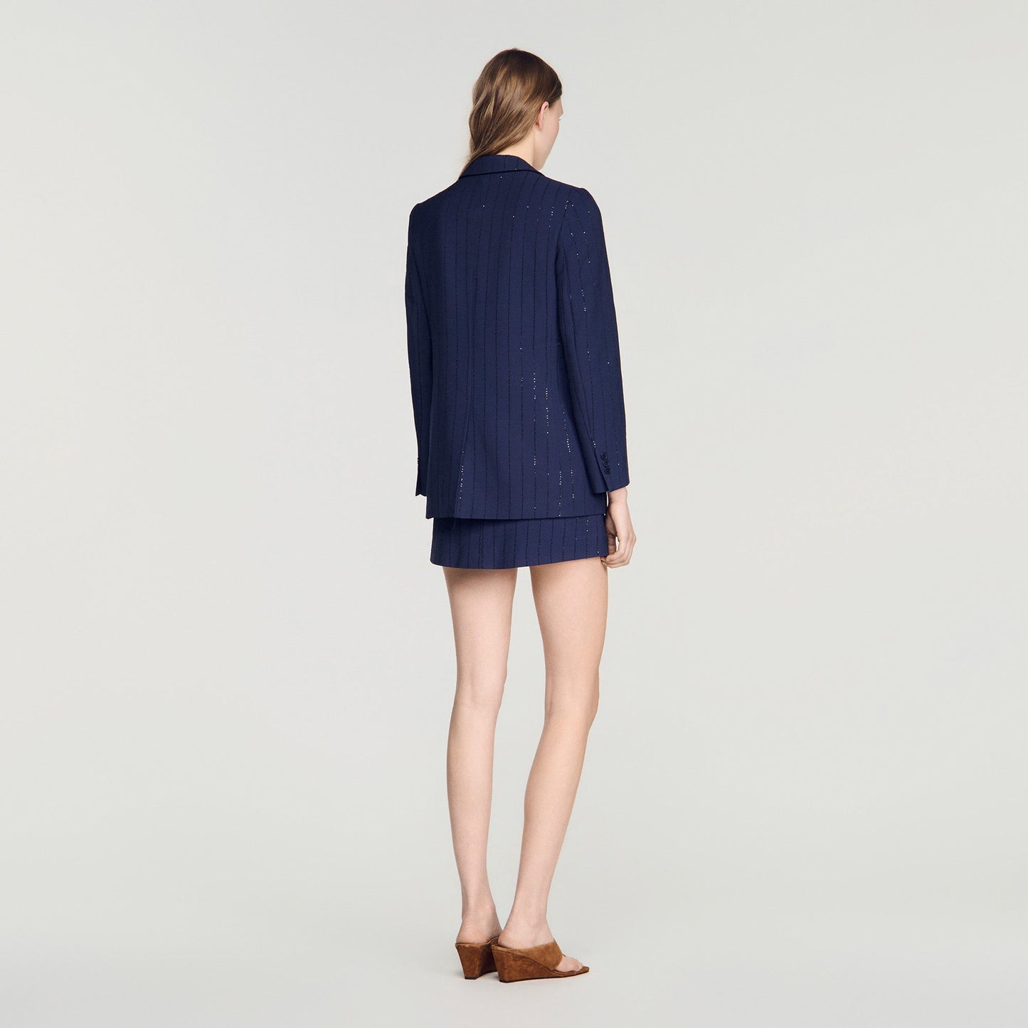 Opera Striped Sequinned Suit Jacket Dark Navy
