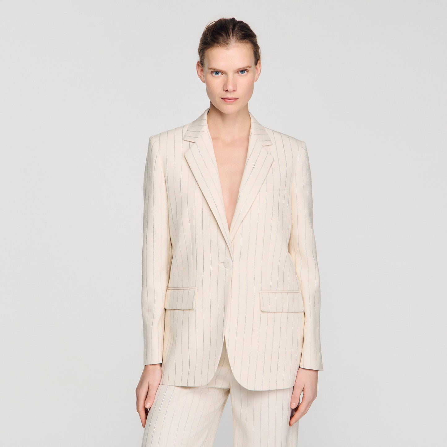 Birkin Striped Tailored Jacket Ecru / Silver