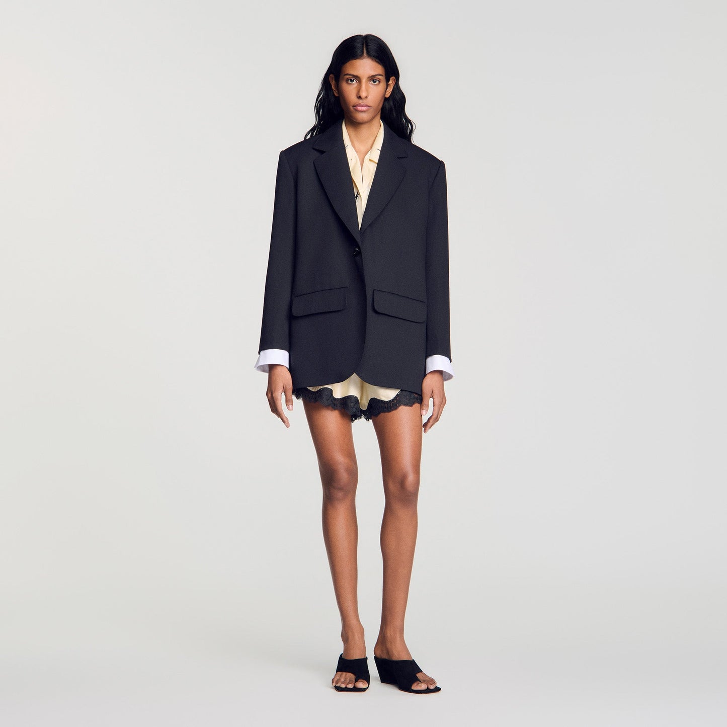 Basilencia Mixed-Material Satin Jacket Black