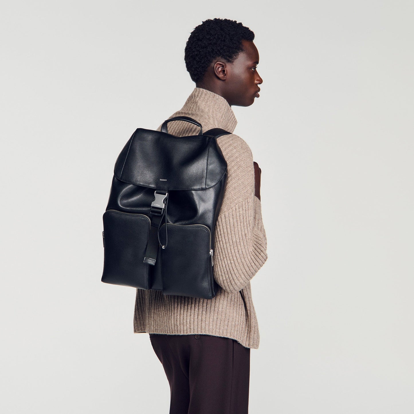 Pocket Backpack Reconstituted leather rucksack Black