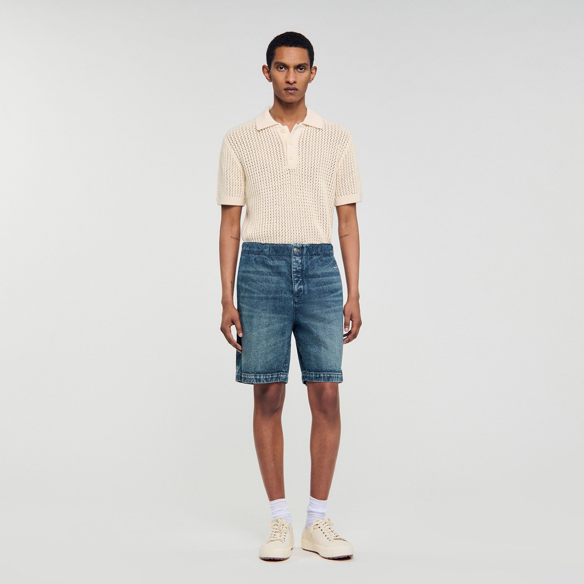 Denim Short Logo Elasticated Denim Shorts Blue Vintage - Denim