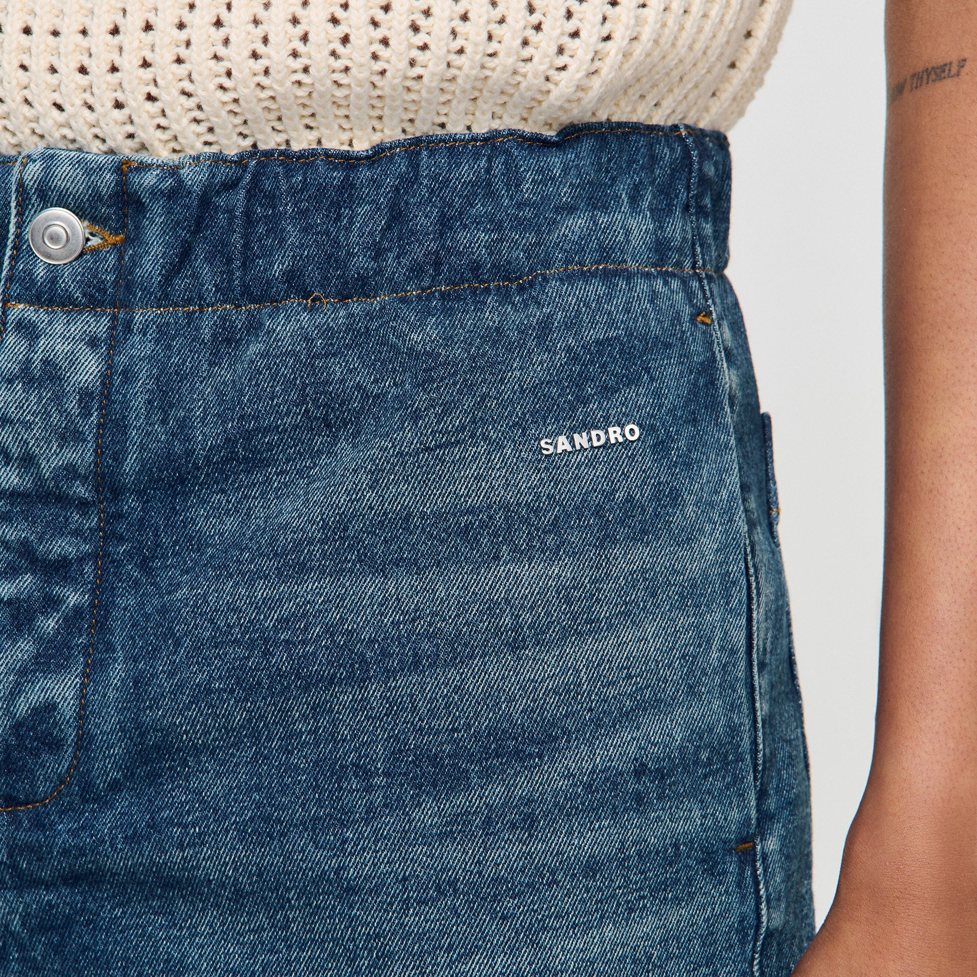 Denim Short Logo Elasticated Denim Shorts Blue Vintage - Denim