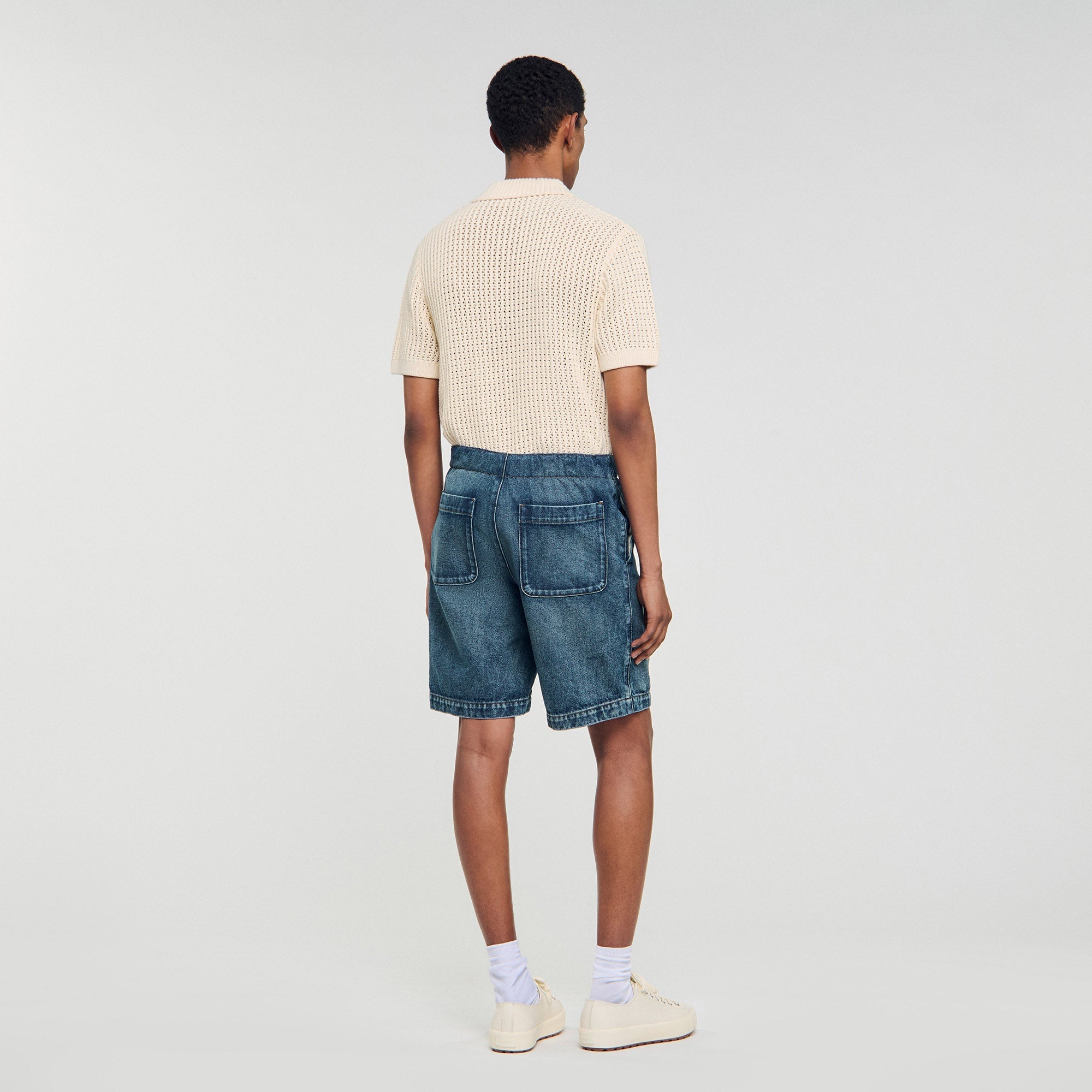 Denim Short Logo Elasticated Denim Shorts Blue Vintage - Denim