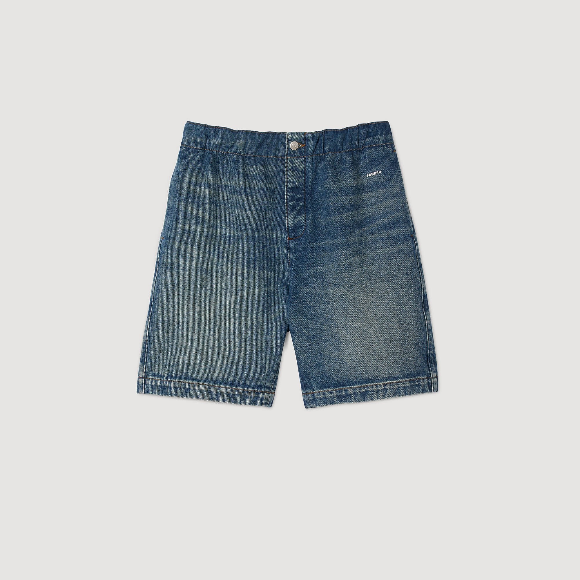 Denim Short Logo Elasticated Denim Shorts Blue Vintage - Denim