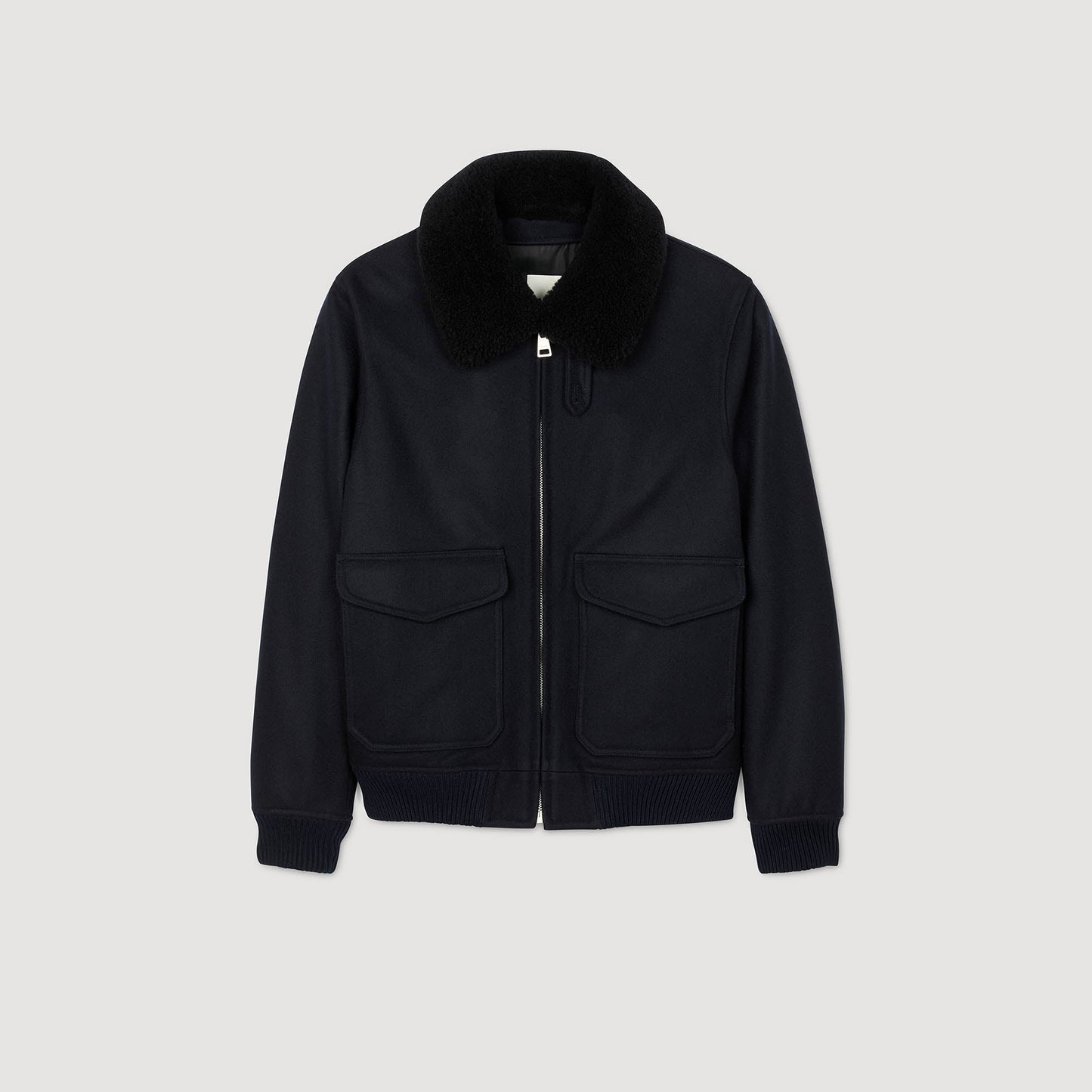 Aviator Wool Aviator Jacket With Shearling Navy Blue