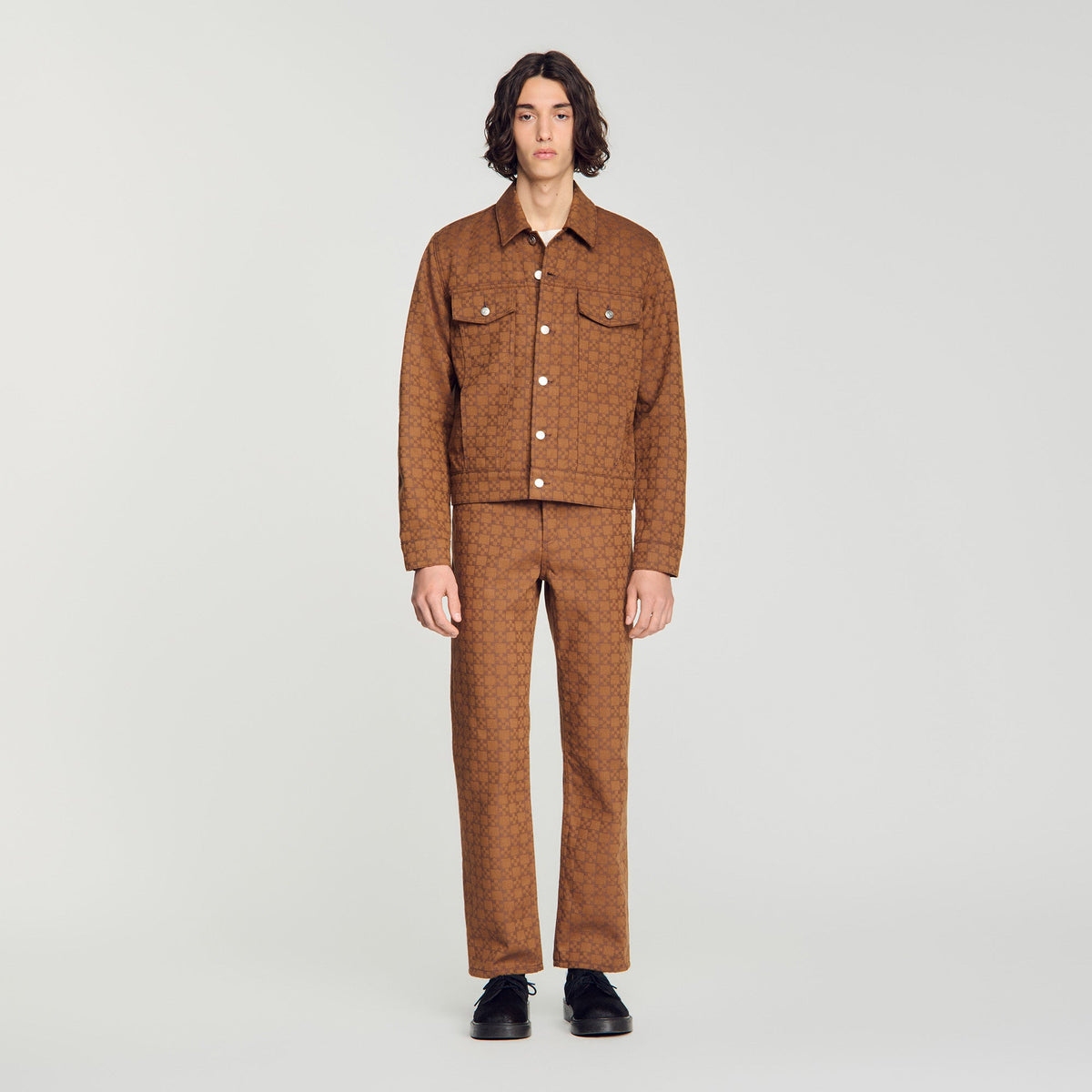 Trucker Padded Cross Square Cross denim jacket Tobacco Brown