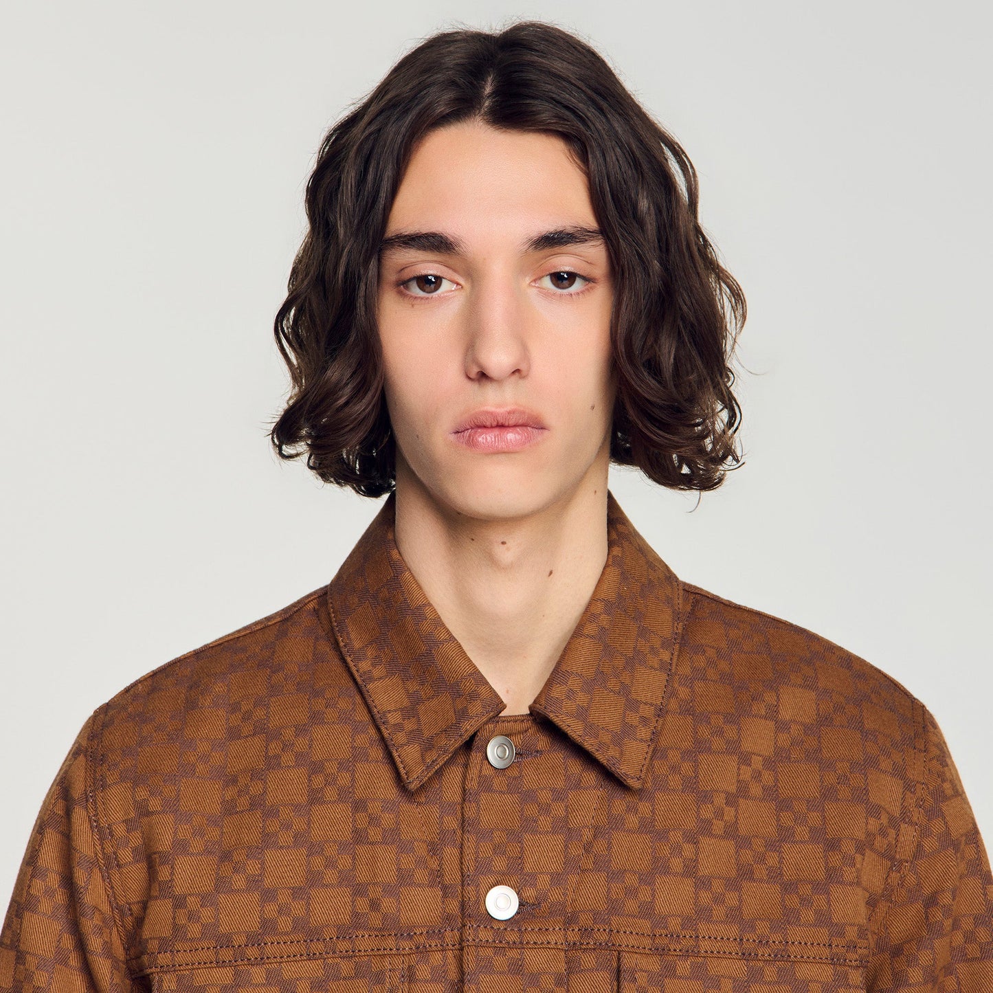 Trucker Padded Cross Square Cross denim jacket Tobacco Brown