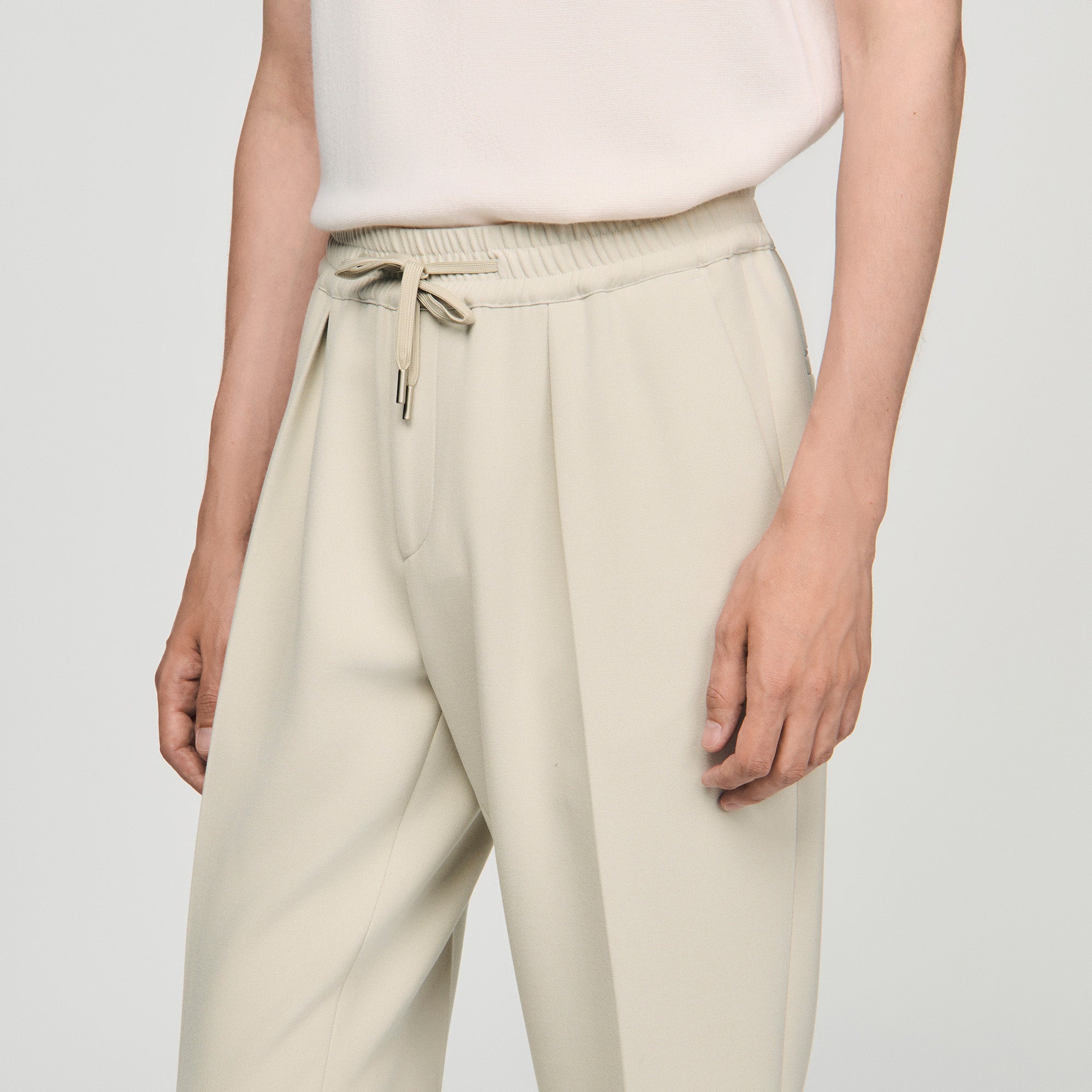 Jersey Pli Elasticated Straight-Leg Trousers Putty