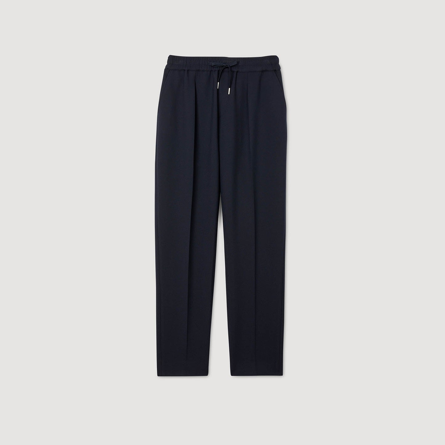 Jersey Pli Elasticated Straight-Leg Trousers Navy Blue