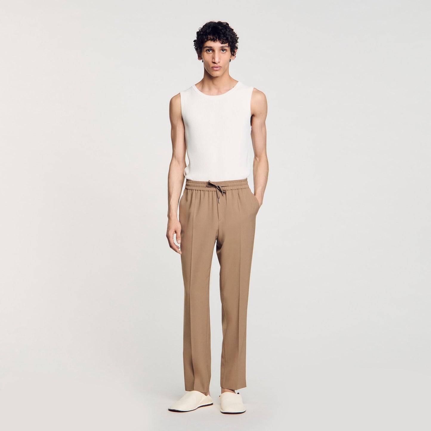 New Alpha Elasticated Straight-Leg Trousers Dark Sand