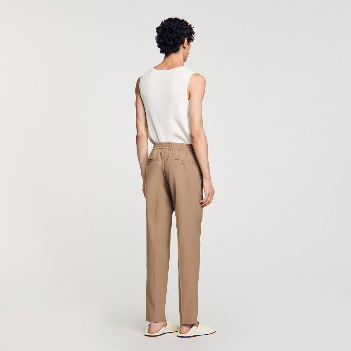 New Alpha Elasticated Straight-Leg Trousers Dark Sand