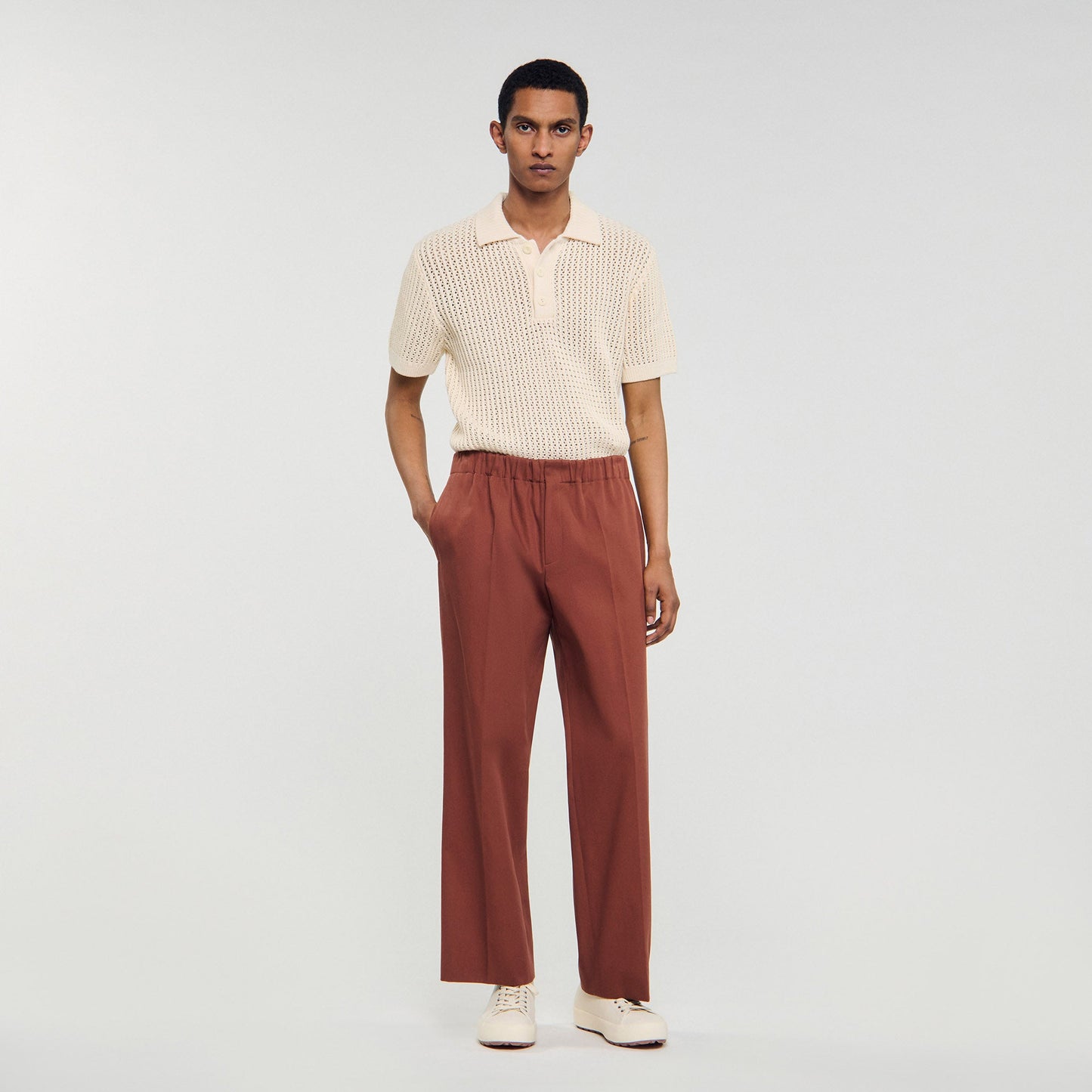 Elasticated Wide Leg Cotton Trousers Terra