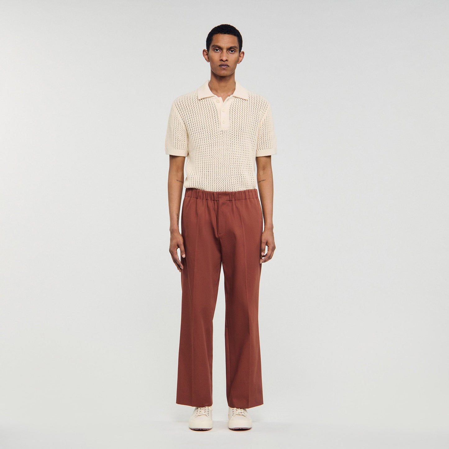 Elasticated Wide Leg Cotton Trousers Terra
