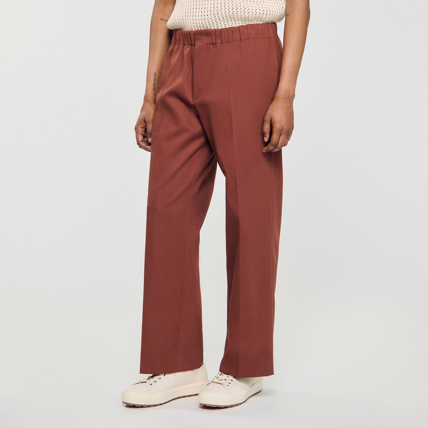 Elasticated Wide Leg Cotton Trousers Terra