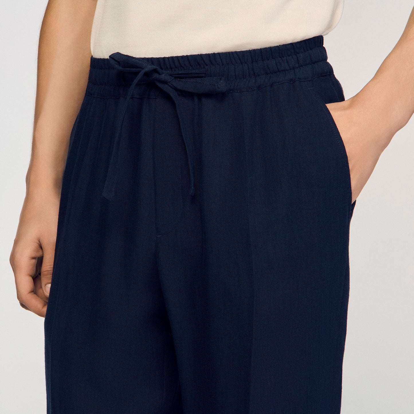 Alpha Linen Straight-Leg Linen Trousers Navy Blue