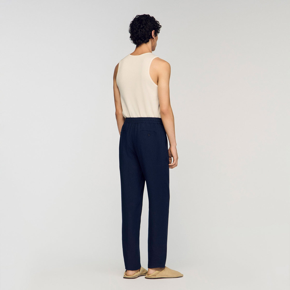 Alpha Linen Straight-Leg Linen Trousers Navy Blue