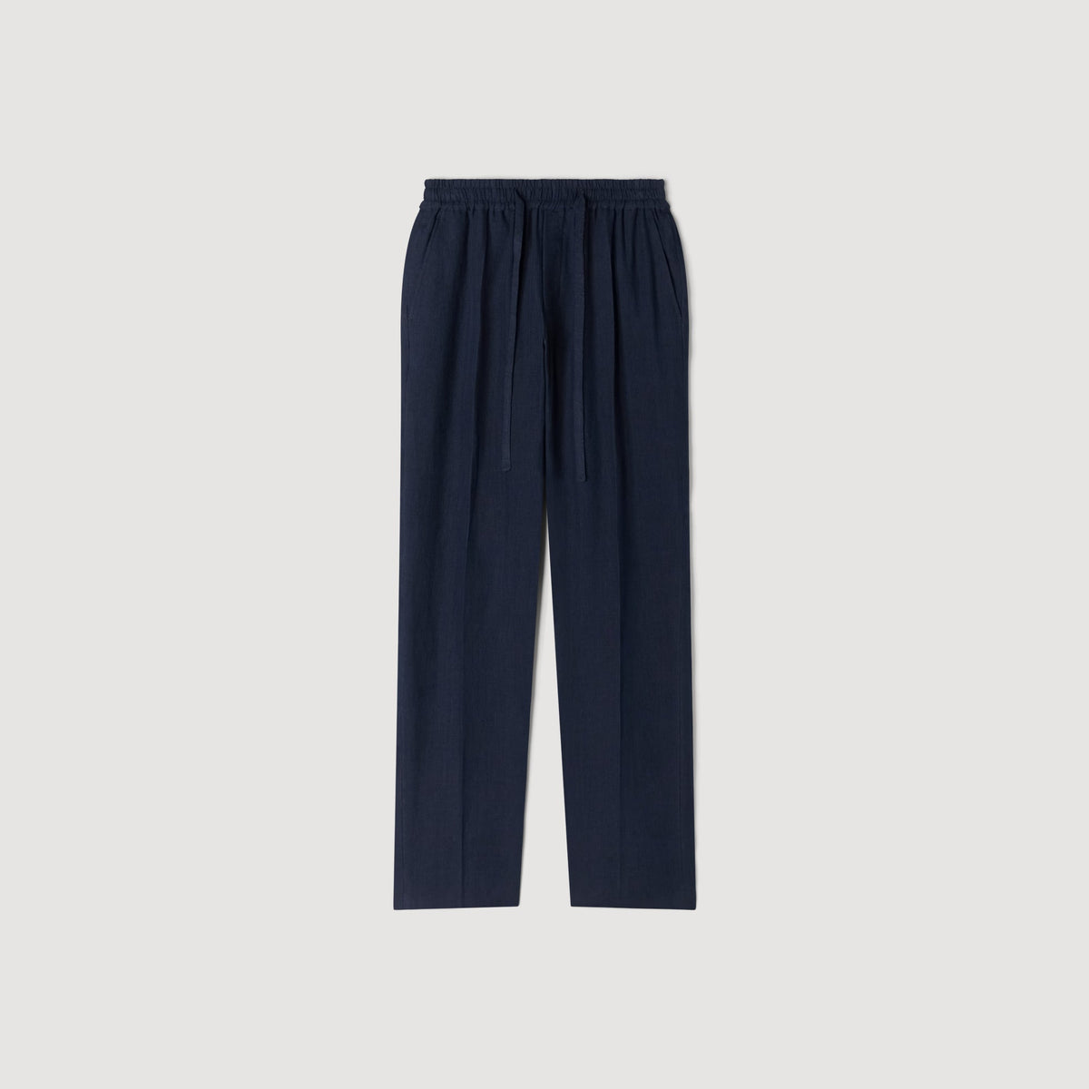Alpha Linen Straight-Leg Linen Trousers Navy Blue