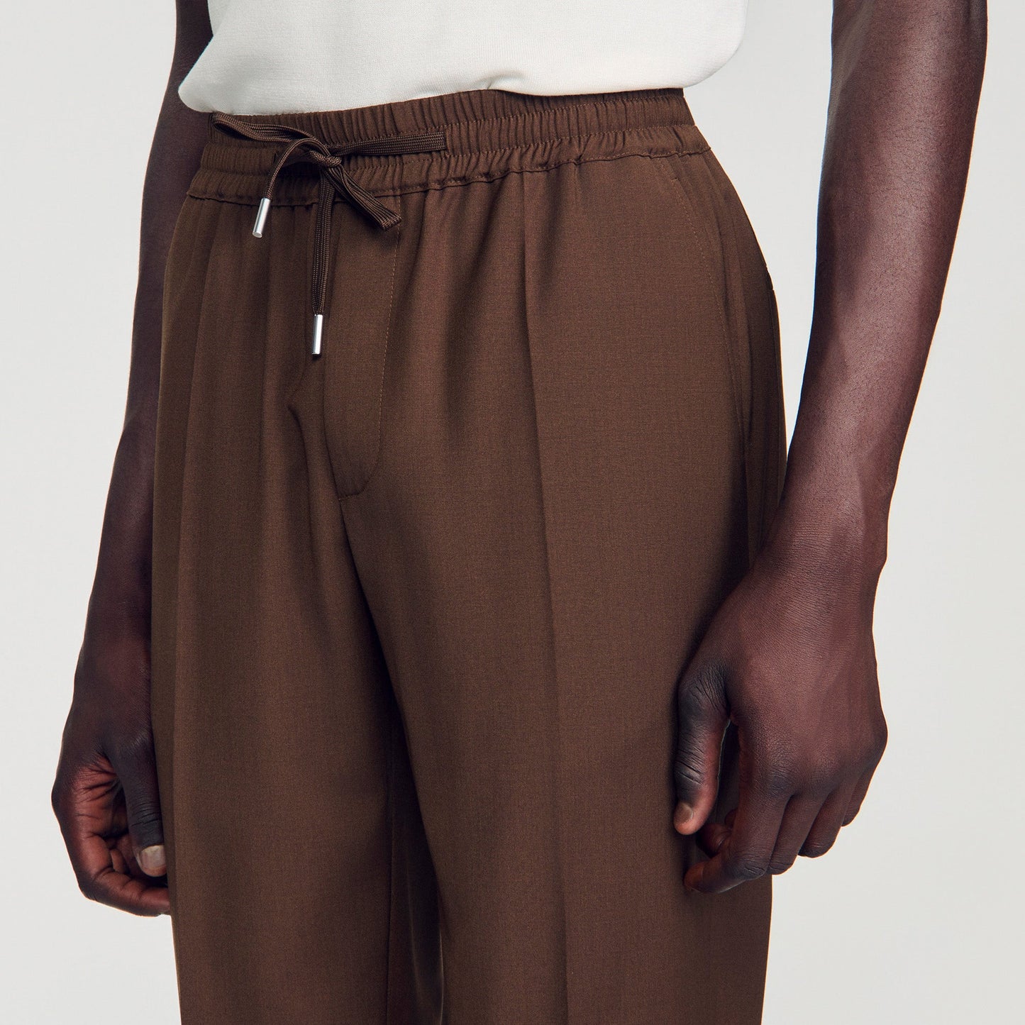 New Alpha Elasticated wool trousers Tabac Fonce