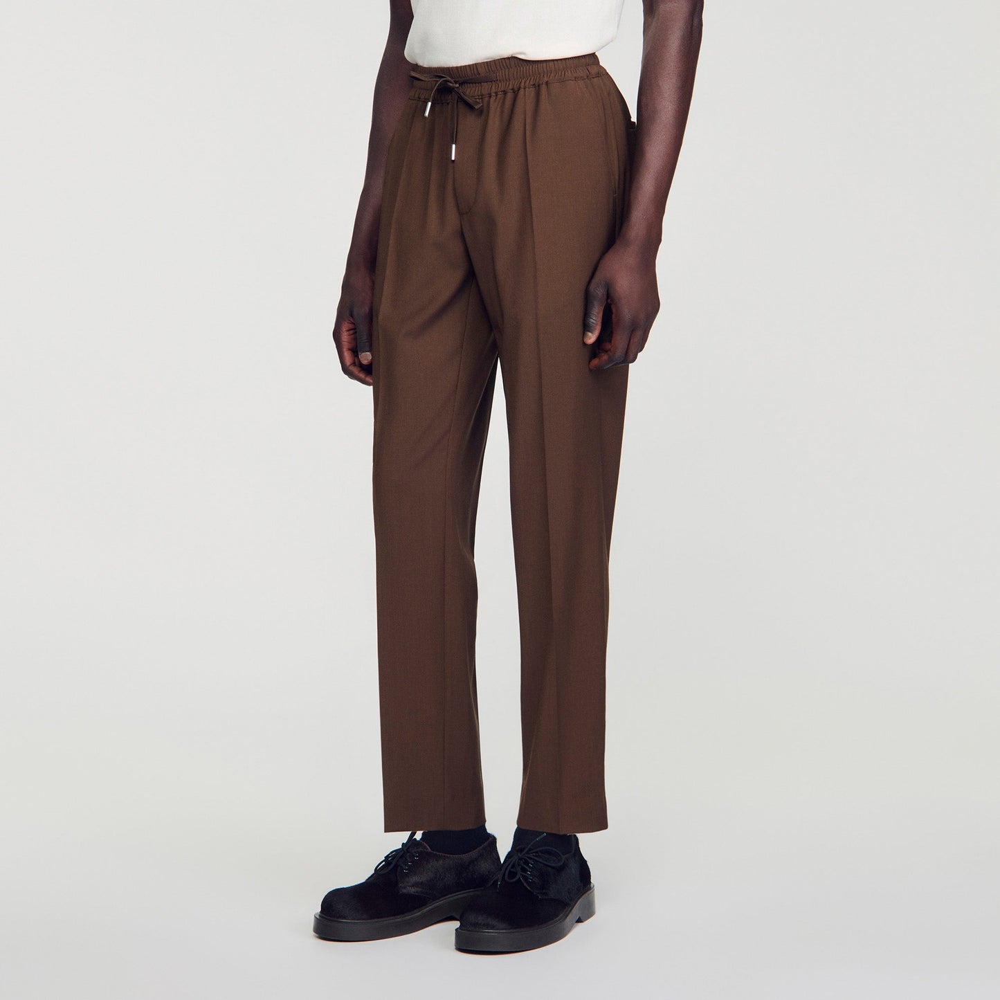 New Alpha Elasticated wool trousers Tabac Fonce