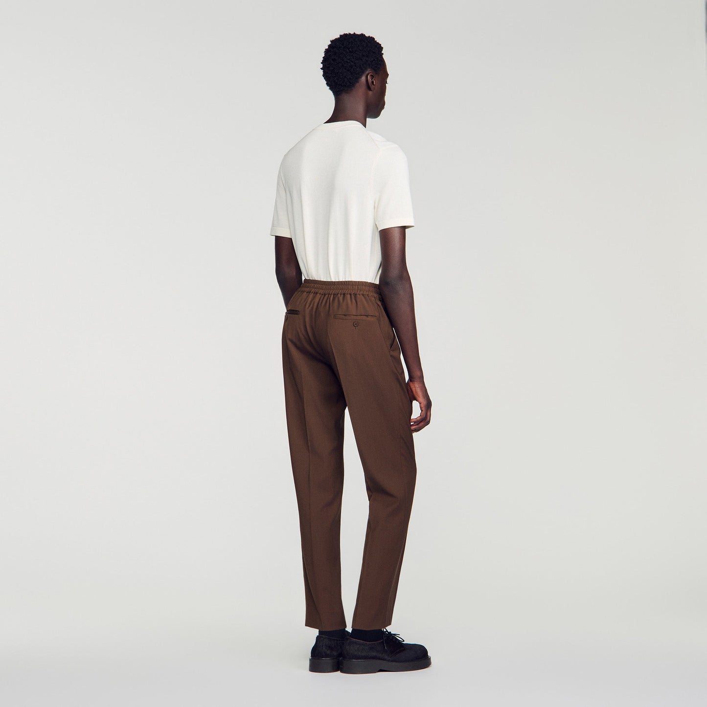 New Alpha Elasticated wool trousers Tabac Fonce