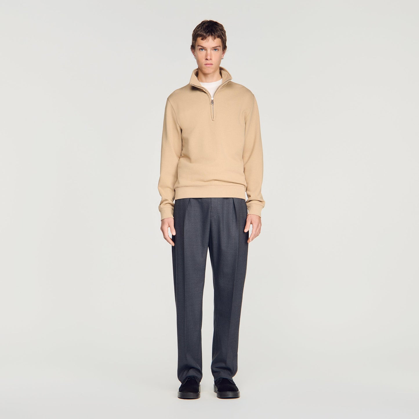Half Zip Sweater Cotton Sweatshirt Cappucino
