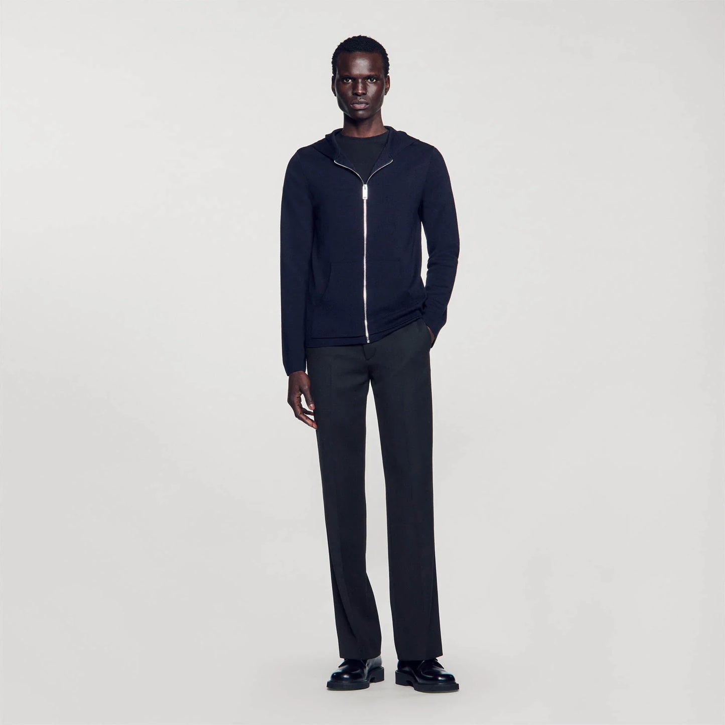 Zipped Cardigan With Hood Navy Blue