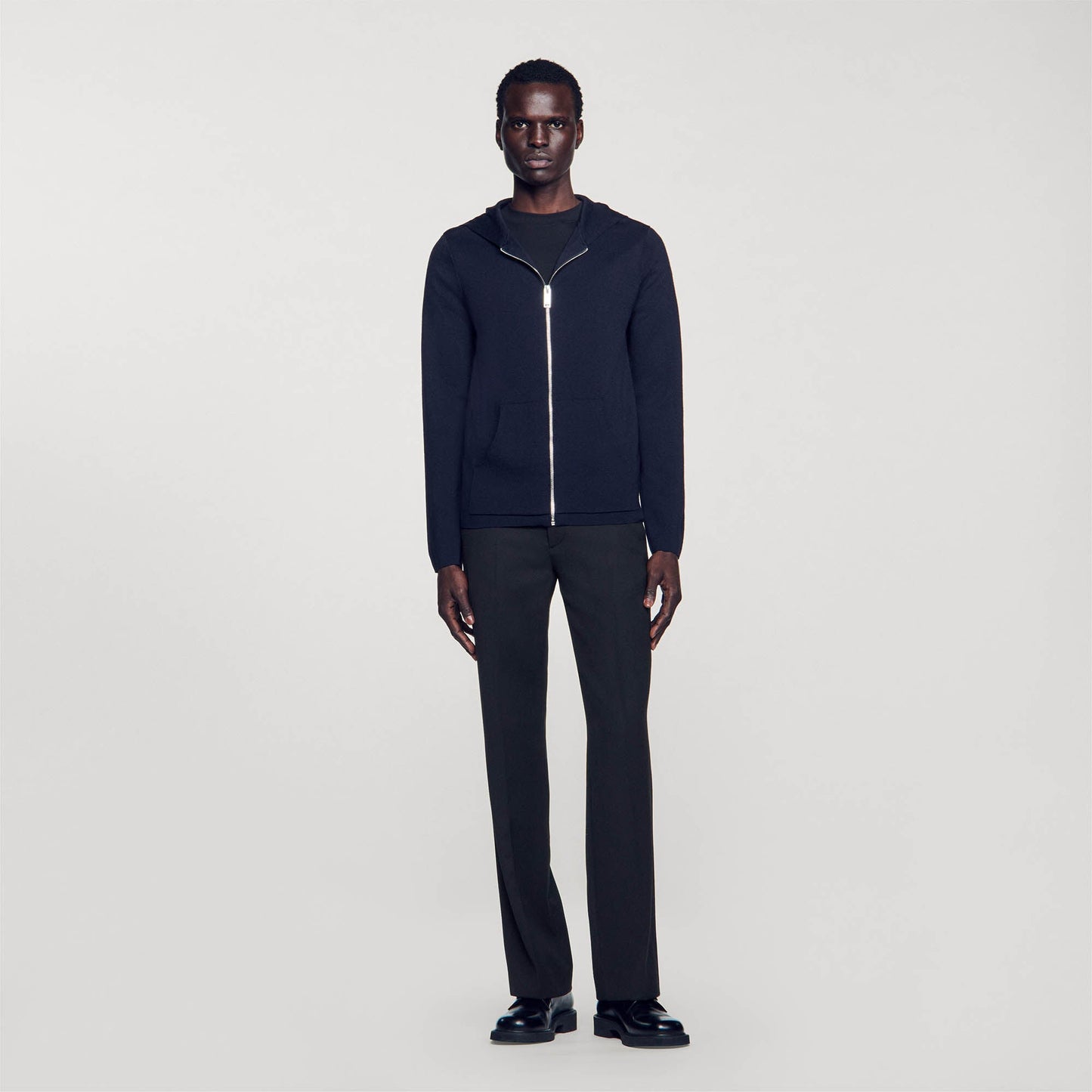Zipped Cardigan With Hood Navy Blue