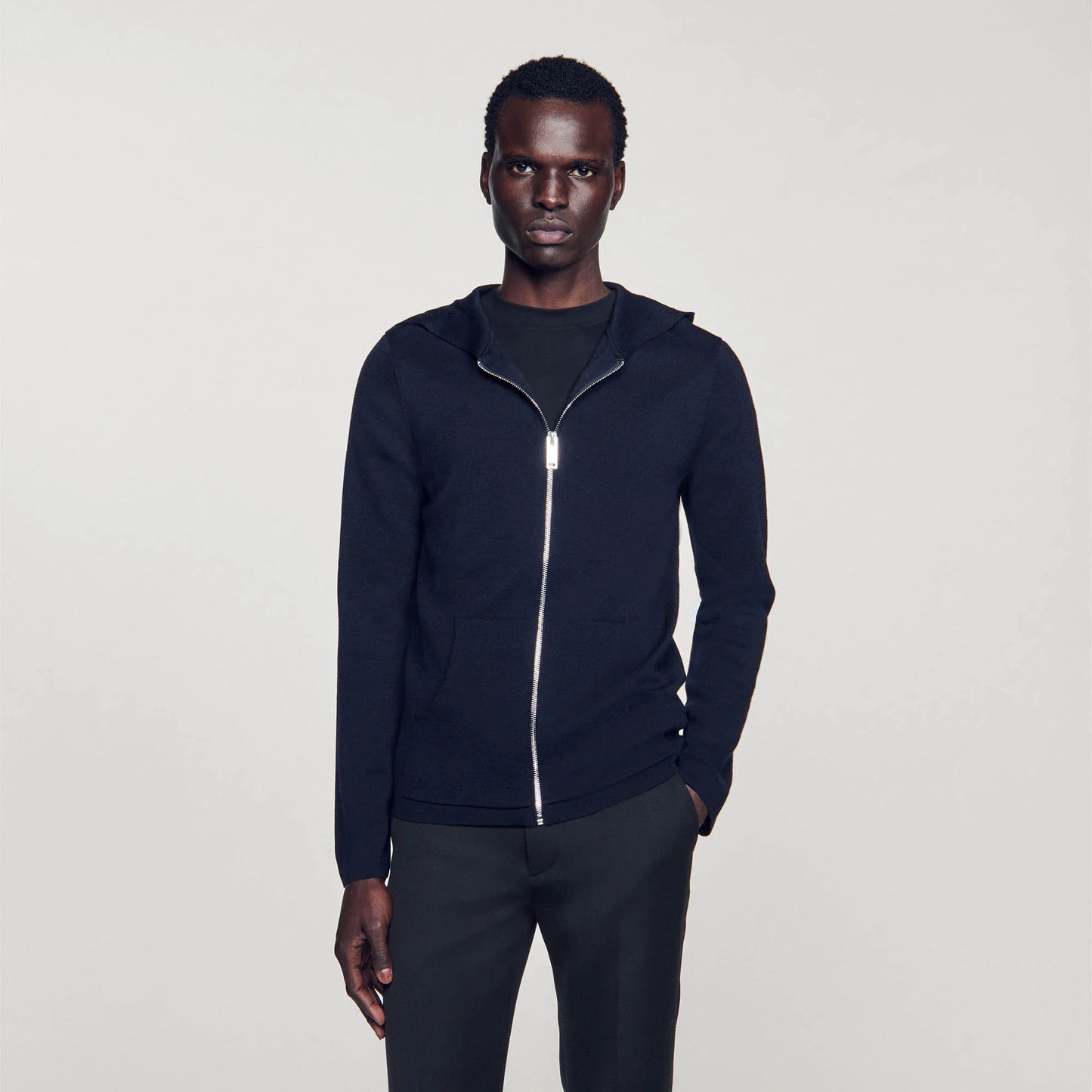 Zipped Cardigan With Hood Navy Blue