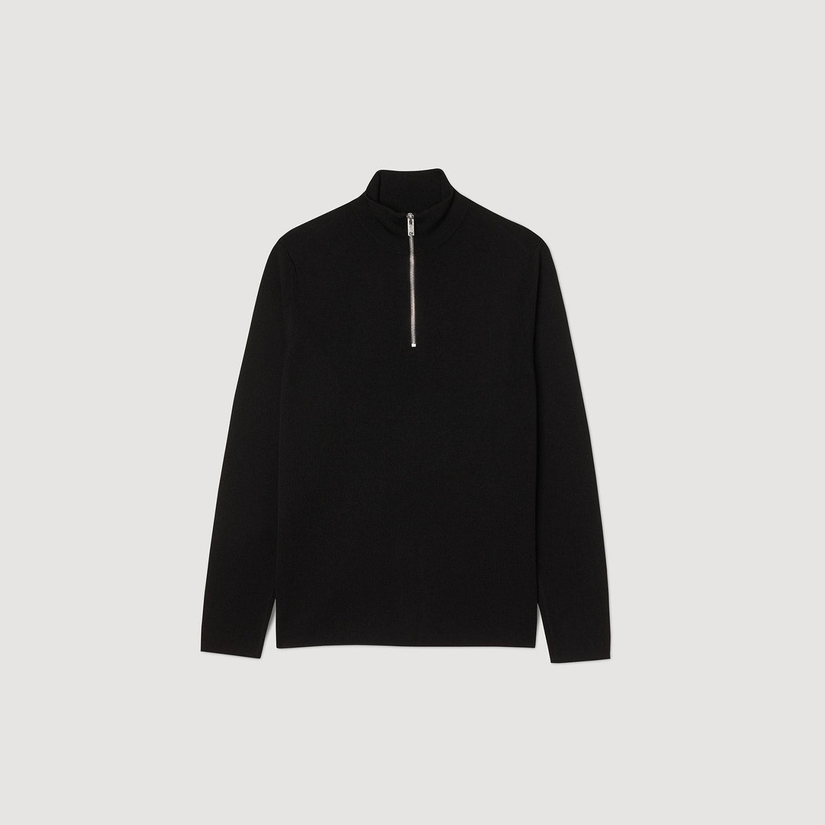 Zip Sweater Wool Sweater With Zipped Collar Carbon Black