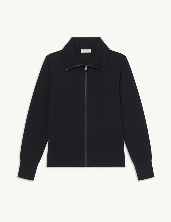 Trucker Cardigan Zip-Up Wool Cardigan Black