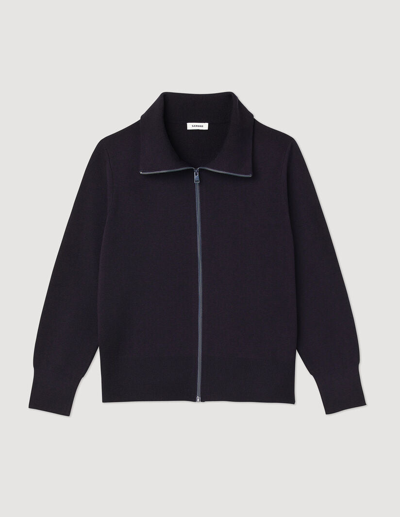 Trucker Cardigan Zip-Up Wool Cardigan Navy Blue