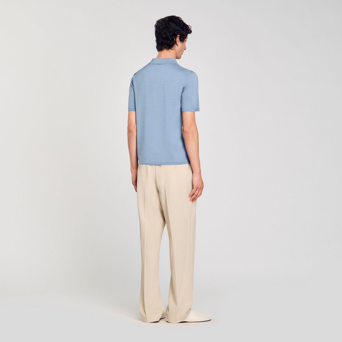 Short-Sleeve Knitted Polo Shirt Chambray
