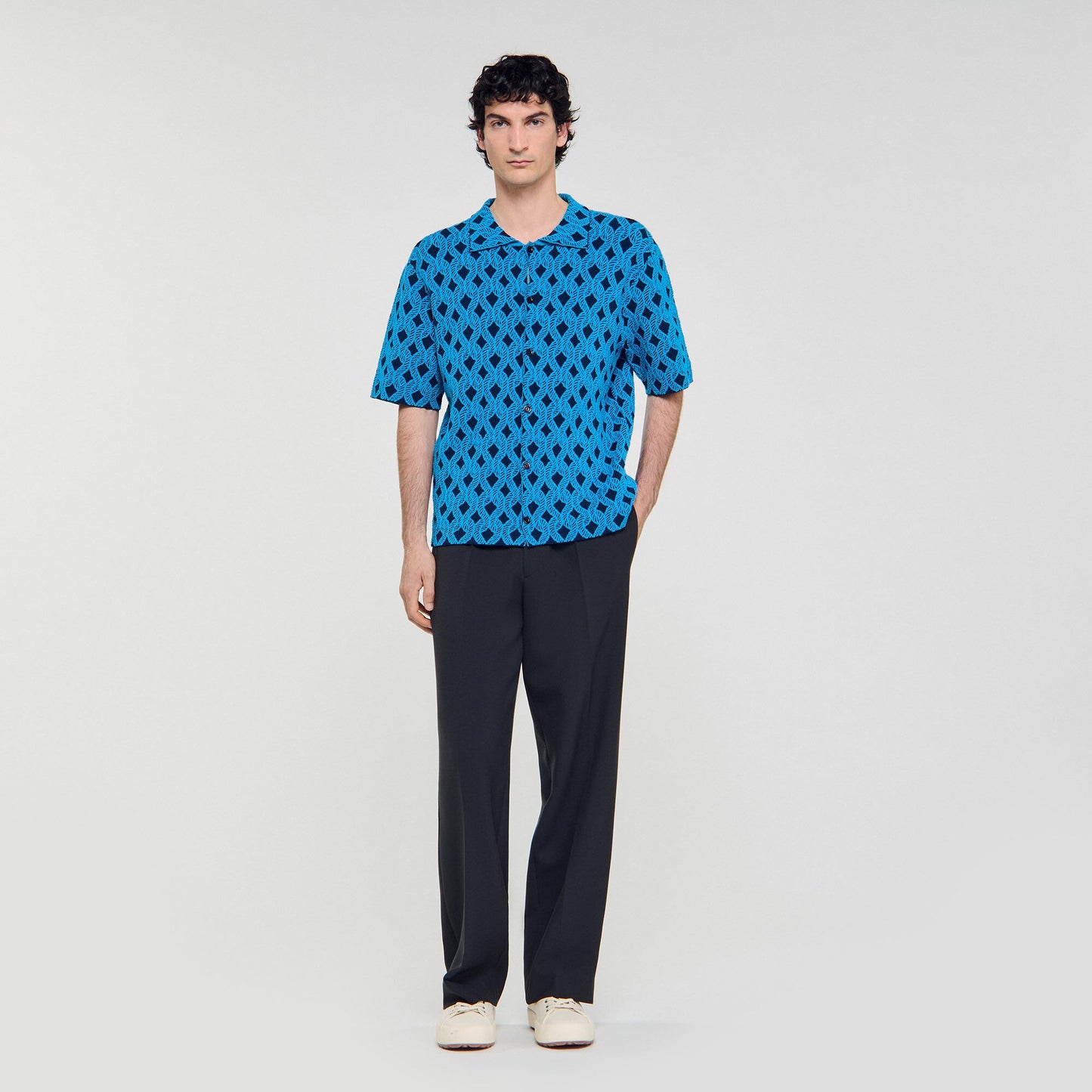 Terry Rope Shirt Rope Jacquard Cardigan Shirt Turquoise