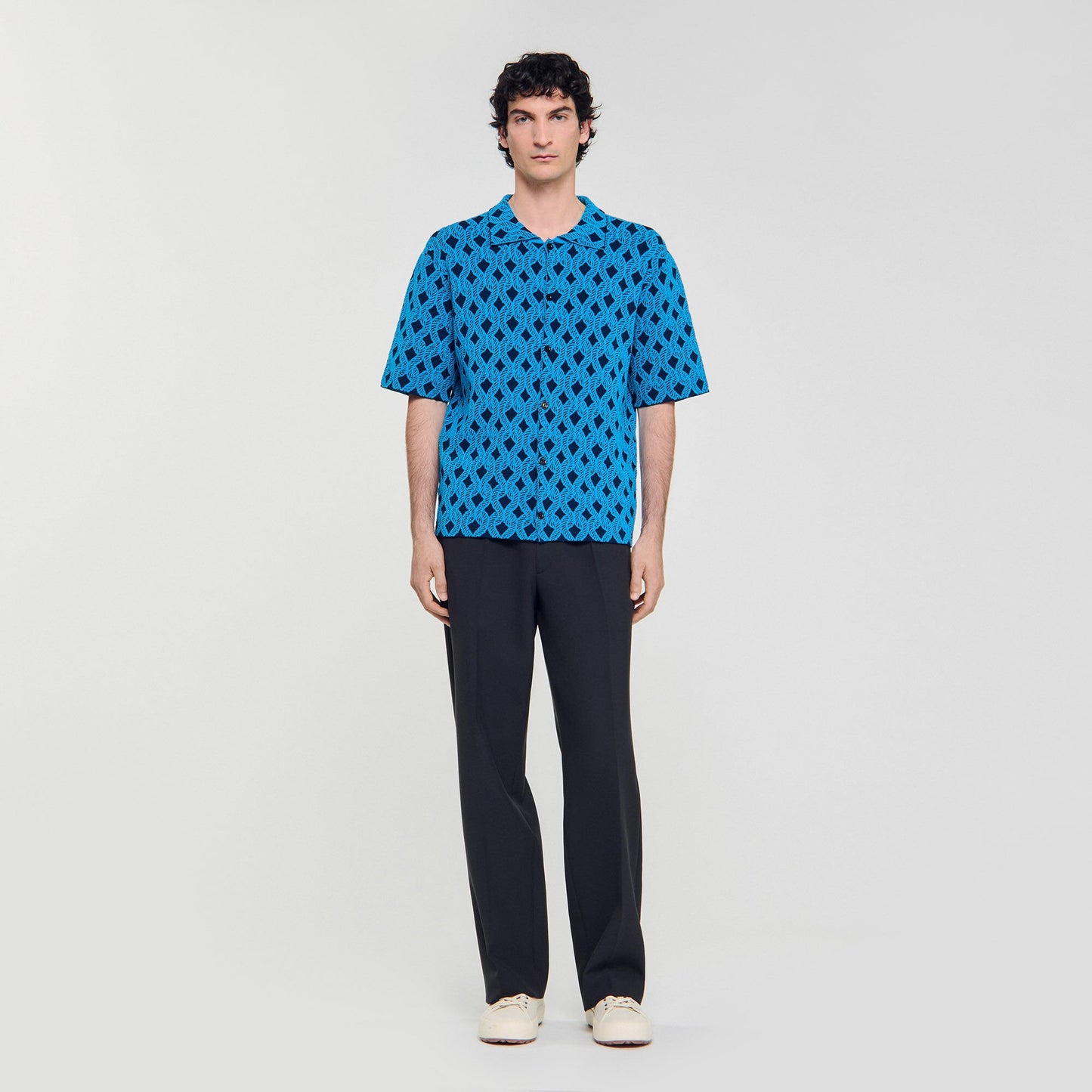Terry Rope Shirt Rope Jacquard Cardigan Shirt Turquoise