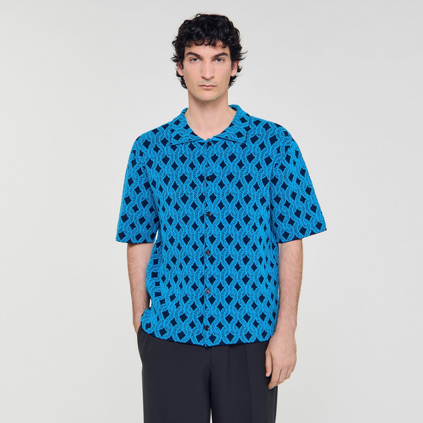 Terry Rope Shirt Rope Jacquard Cardigan Shirt Turquoise