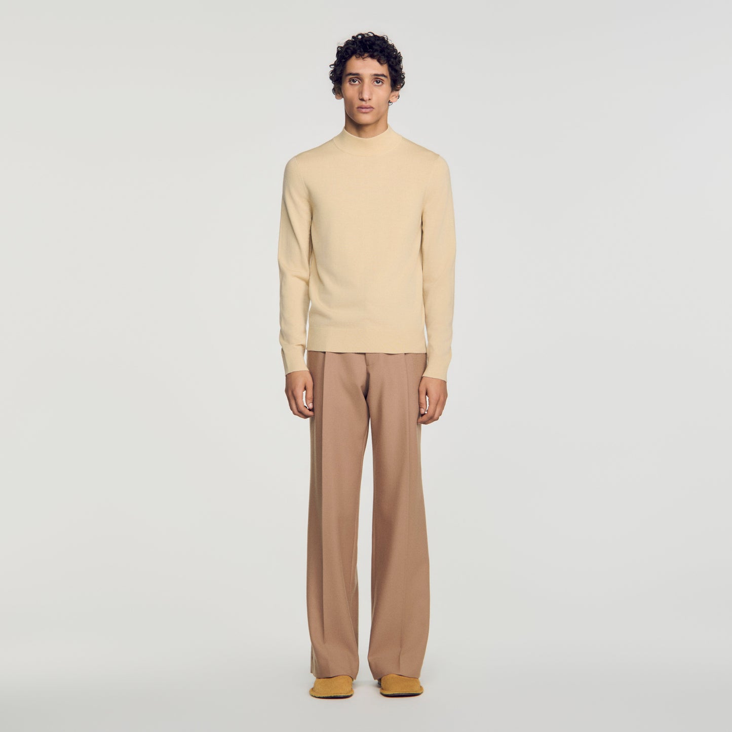 Industrial Wool jumper with standing collar Beige