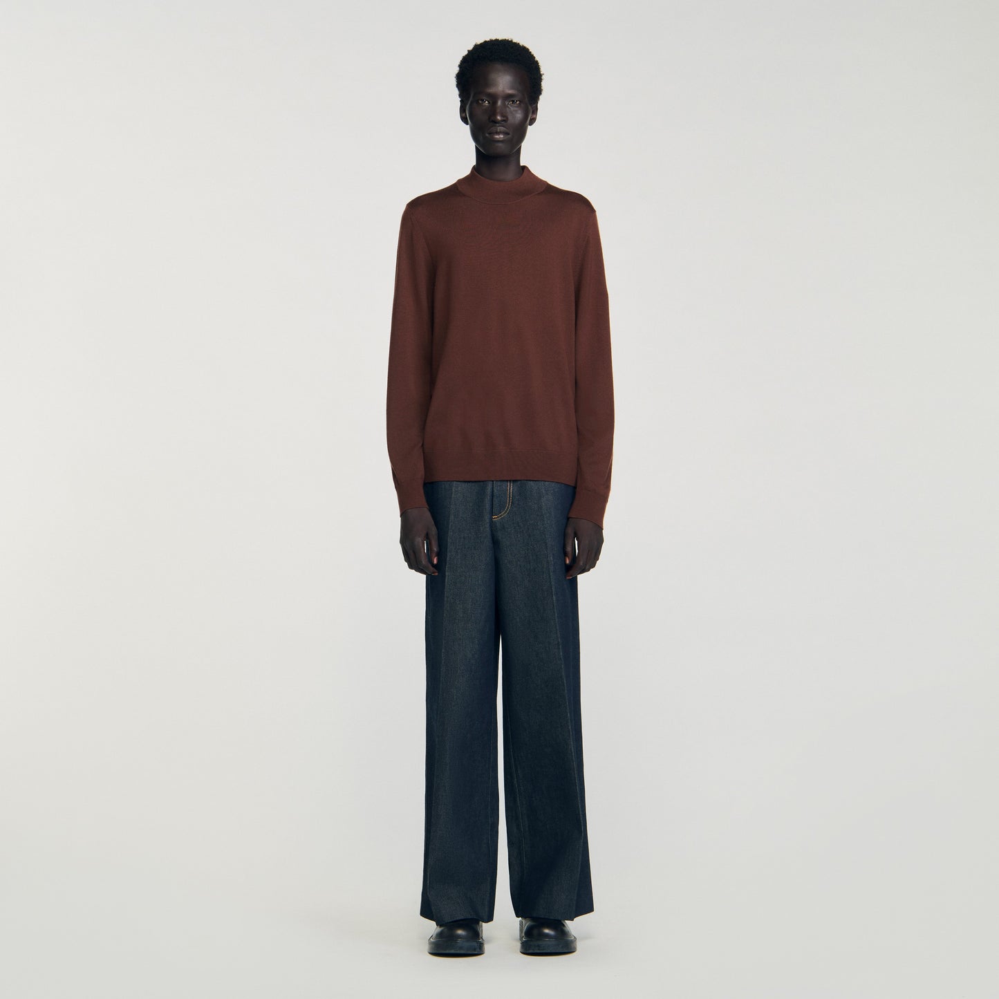 Industrial Wool jumper with high neck Cognac