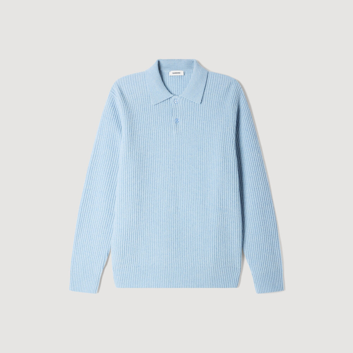 Leonardo Ribbed wool polo shirt Blue Sky