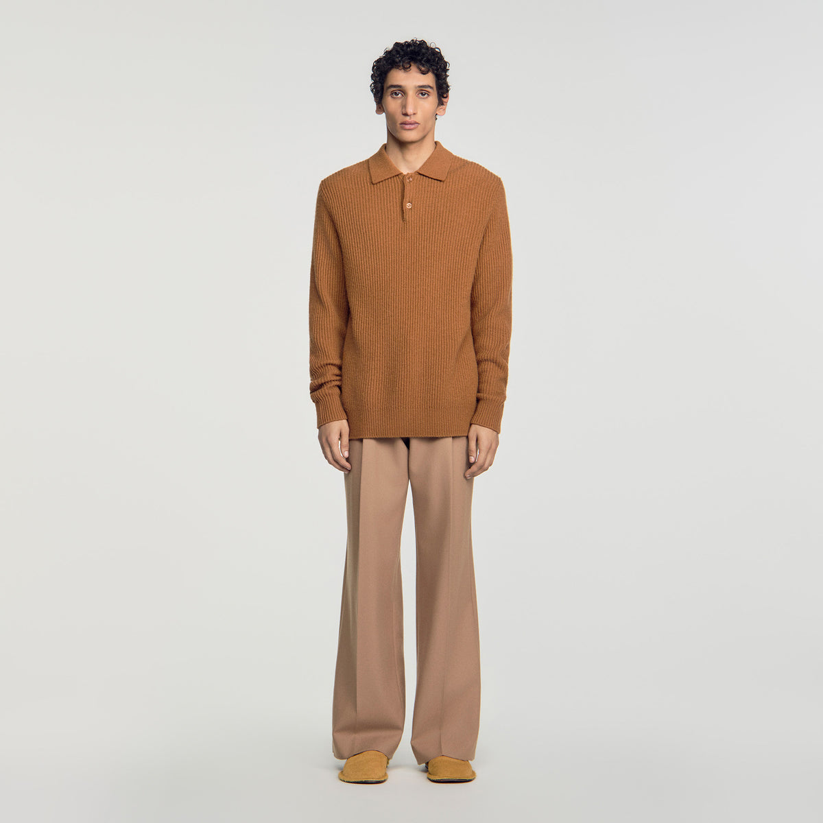Leonardo Ribbed wool polo shirt Brown / Orange