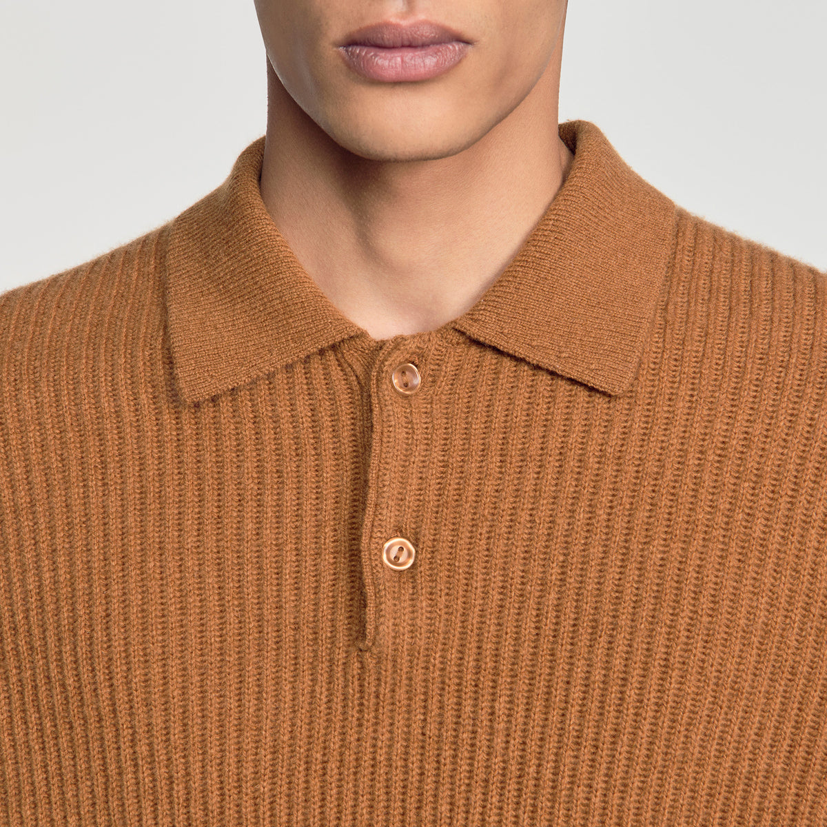Leonardo Ribbed wool polo shirt Brown / Orange