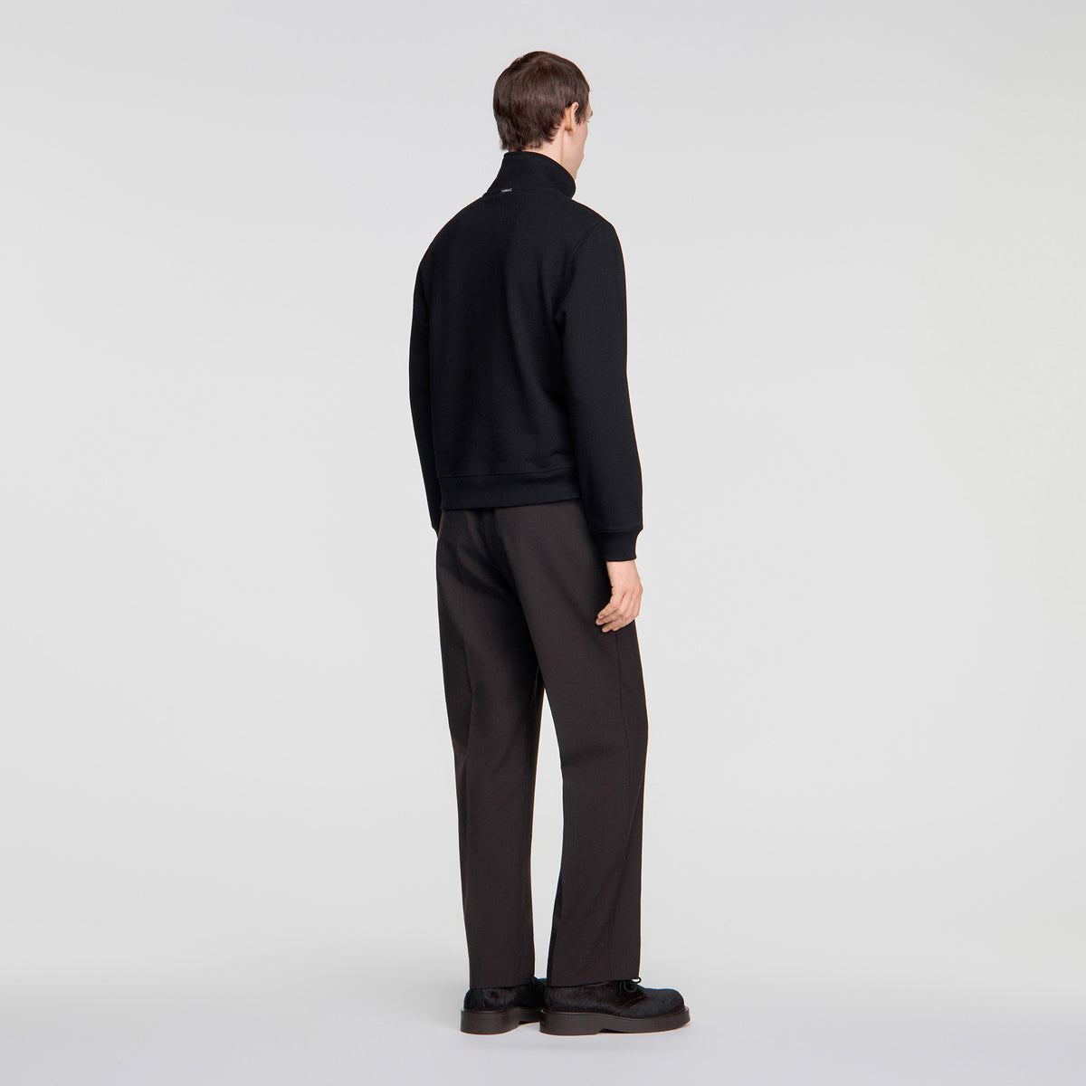 Half Zip Cotton Wool Boxy jumper with standing collar Black