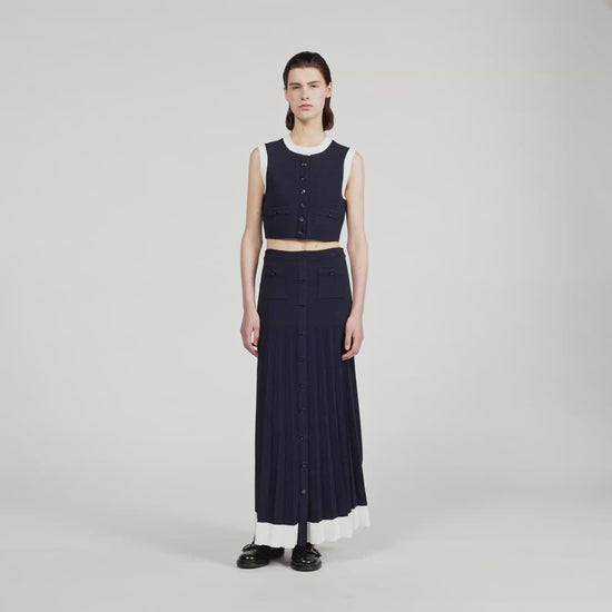 Oceane Long Two-Tone Knit Skirt Navy Blue
