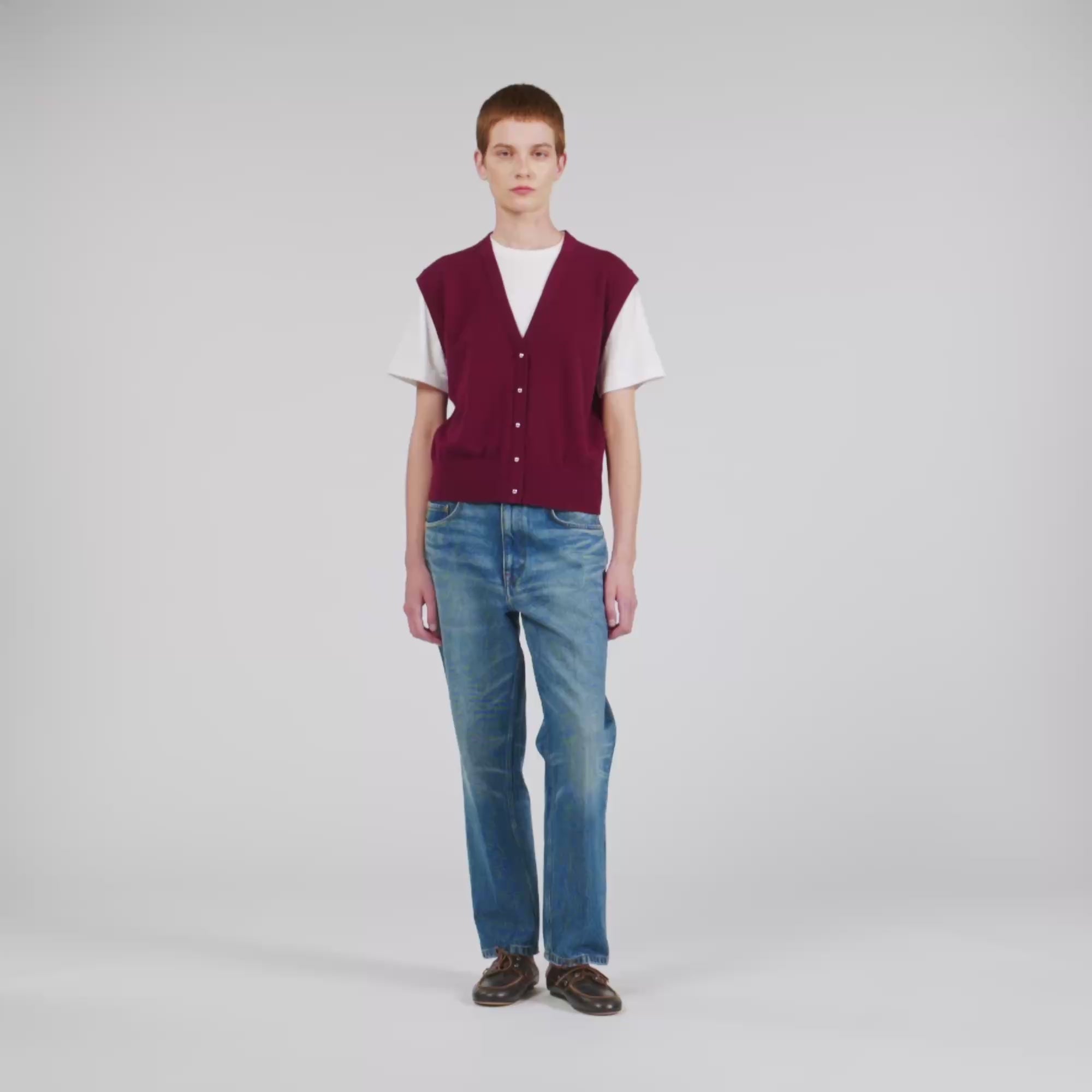 Two Tone Wool And Cashmere Jumper Bordeaux