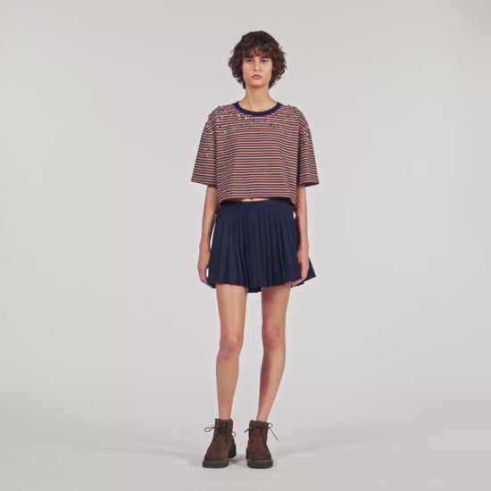 Aristee Striped Rhinestone T-Shirt Brown / Deep Blu