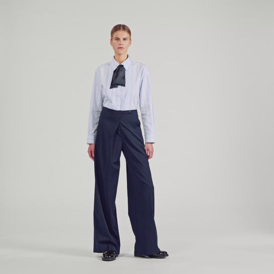 David Asymmetric Straight-Leg Trousers Navy Blue