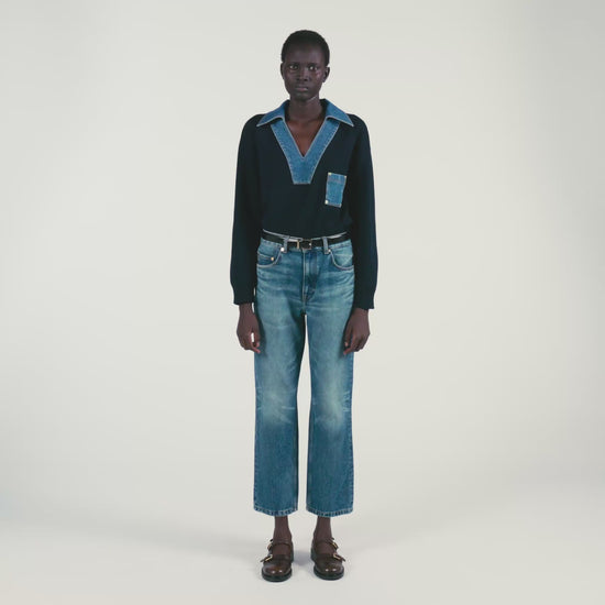 Madere Jumper With Denim Details Navy Blue
